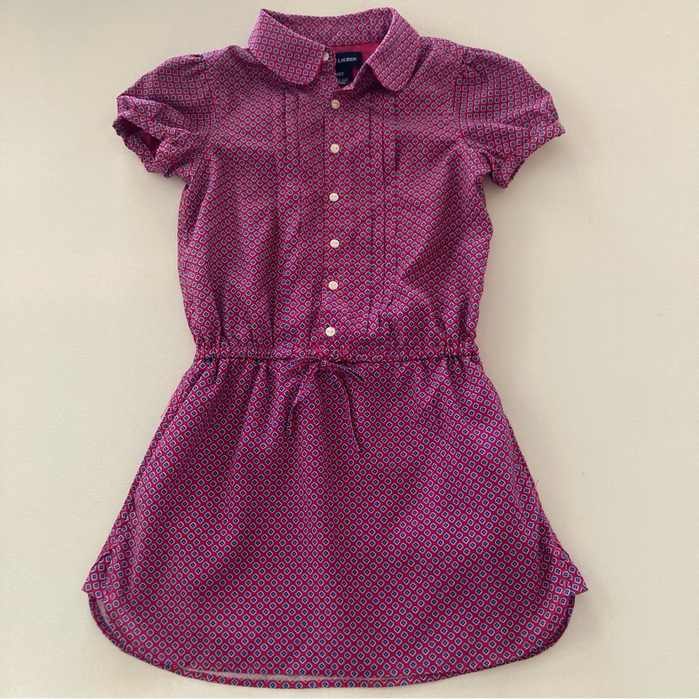 Ralph Lauren 4T Toddler Girl Pink Blue Floral Shirt Dress